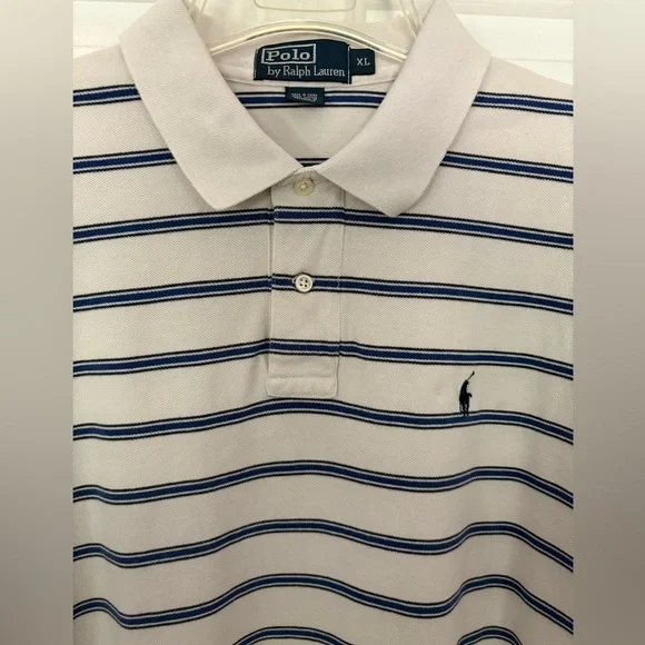 HP๐ Polo Ralph Lauren Mens Striped Ivory Blue and Black Short Sleeve Polo XL - Picture 1 of 5
